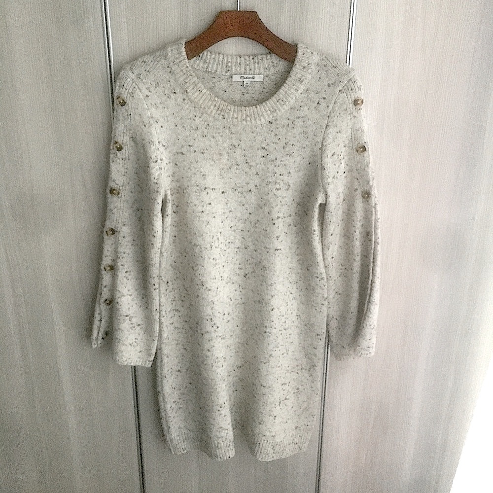 Madewell Wool Heather Sweater Dress button arms